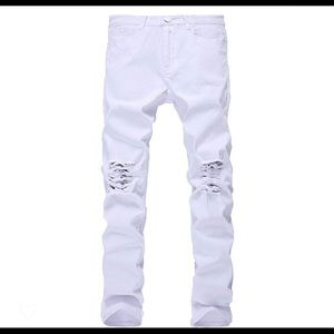 0912 Men's Slim Fit White Stretch Destroyed Jeans
